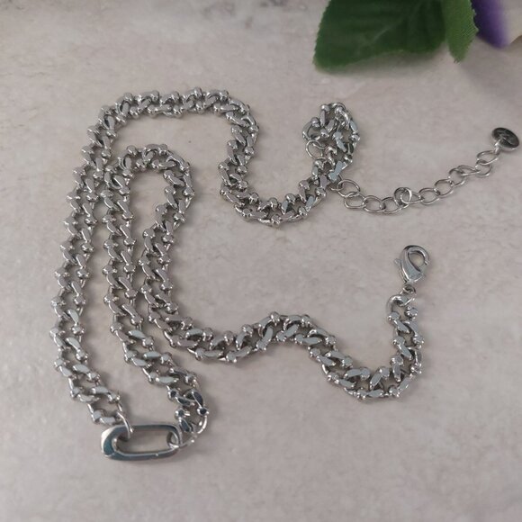 Silver Curb Chain Latch Link 16-18'' Minimalist Edgy - Picture 9 of 11